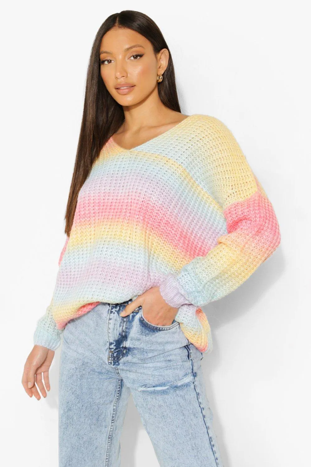 Tall Rainbow Ombre V Neck Sweater