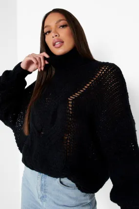 Tall Turtleneck Large Cable Knit Sweater