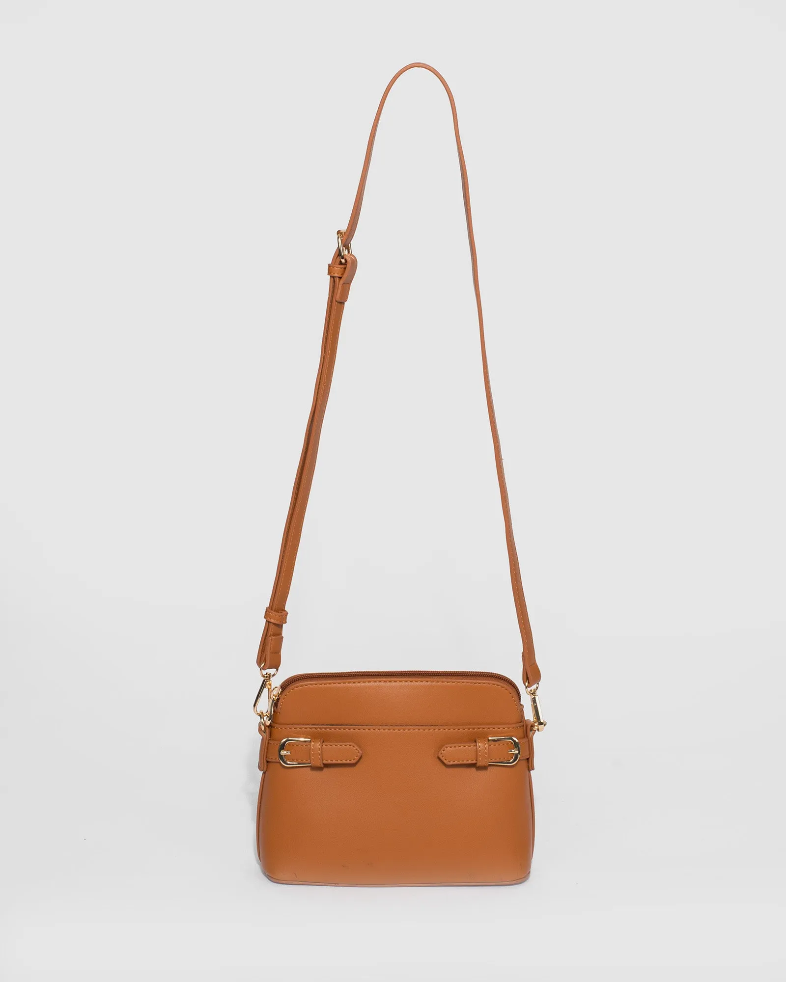 Tan Karen Buckle Crossbody Bag
