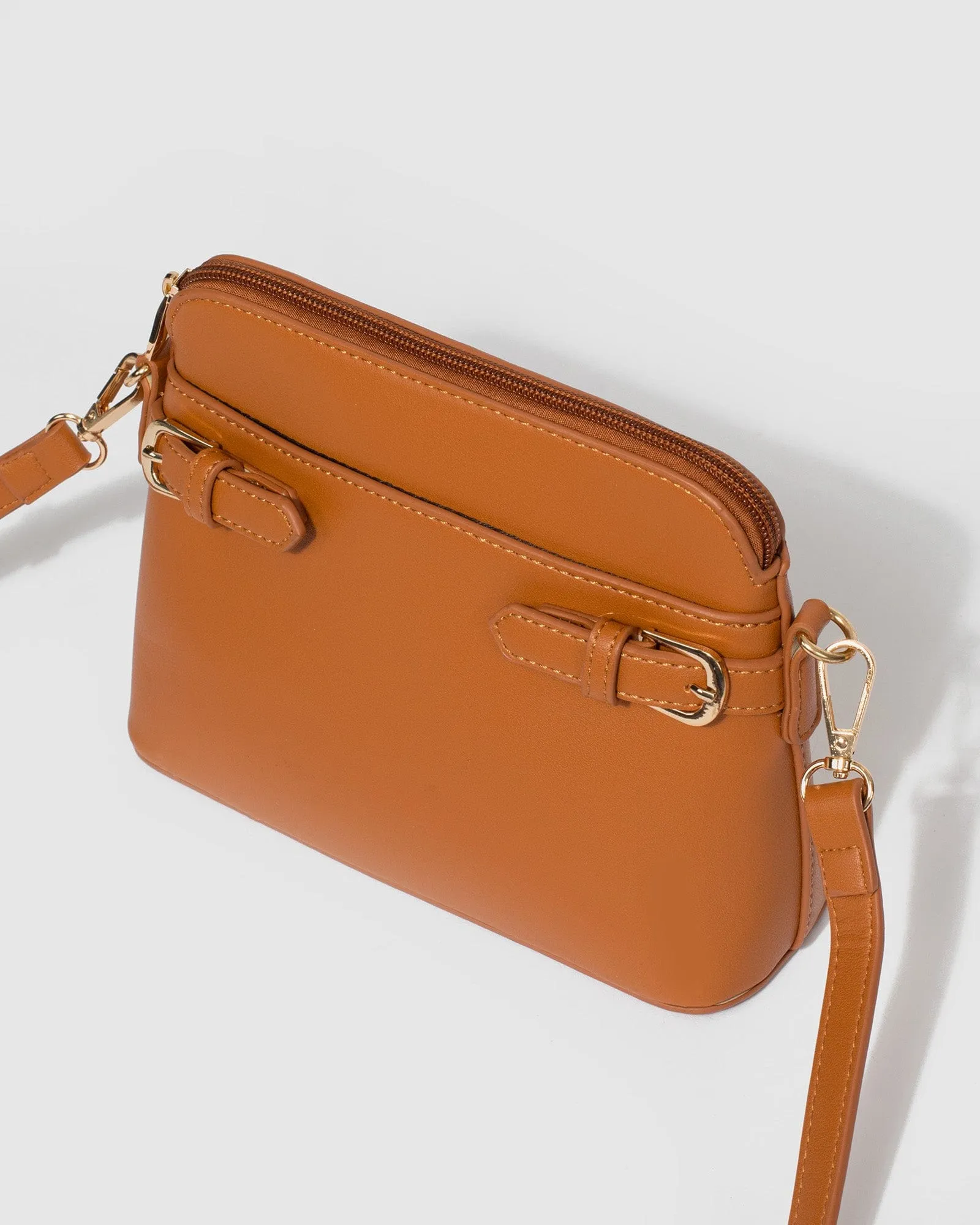 Tan Karen Buckle Crossbody Bag