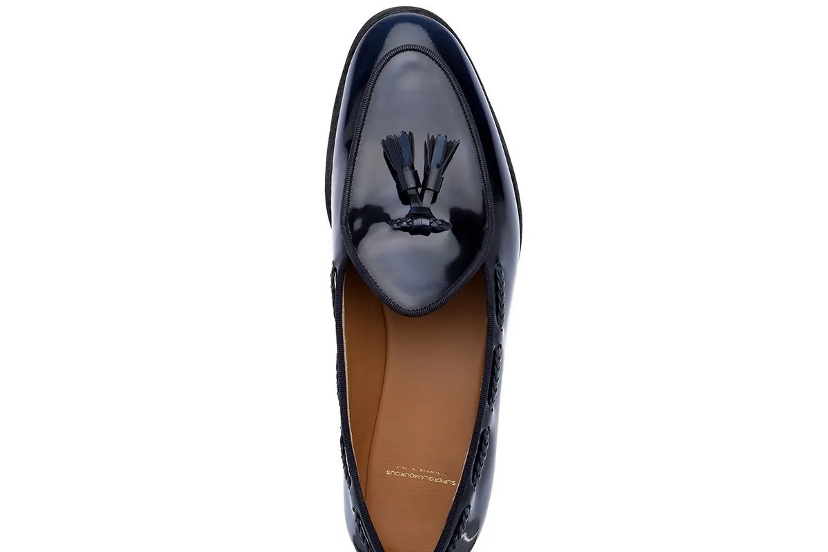 TANGERINE 8 BRUSHED NAVY BELGIAN LOAFERS