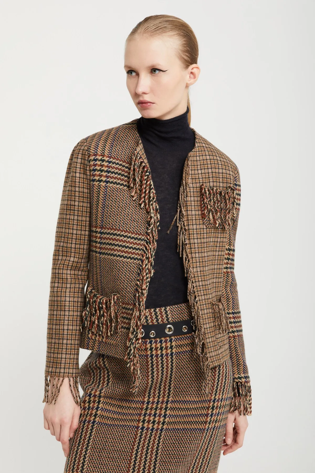 Tartan jacket with fringes