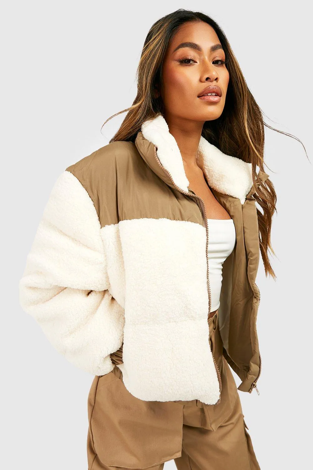 Teddy Faux Fur Paneled Puffer Jacket