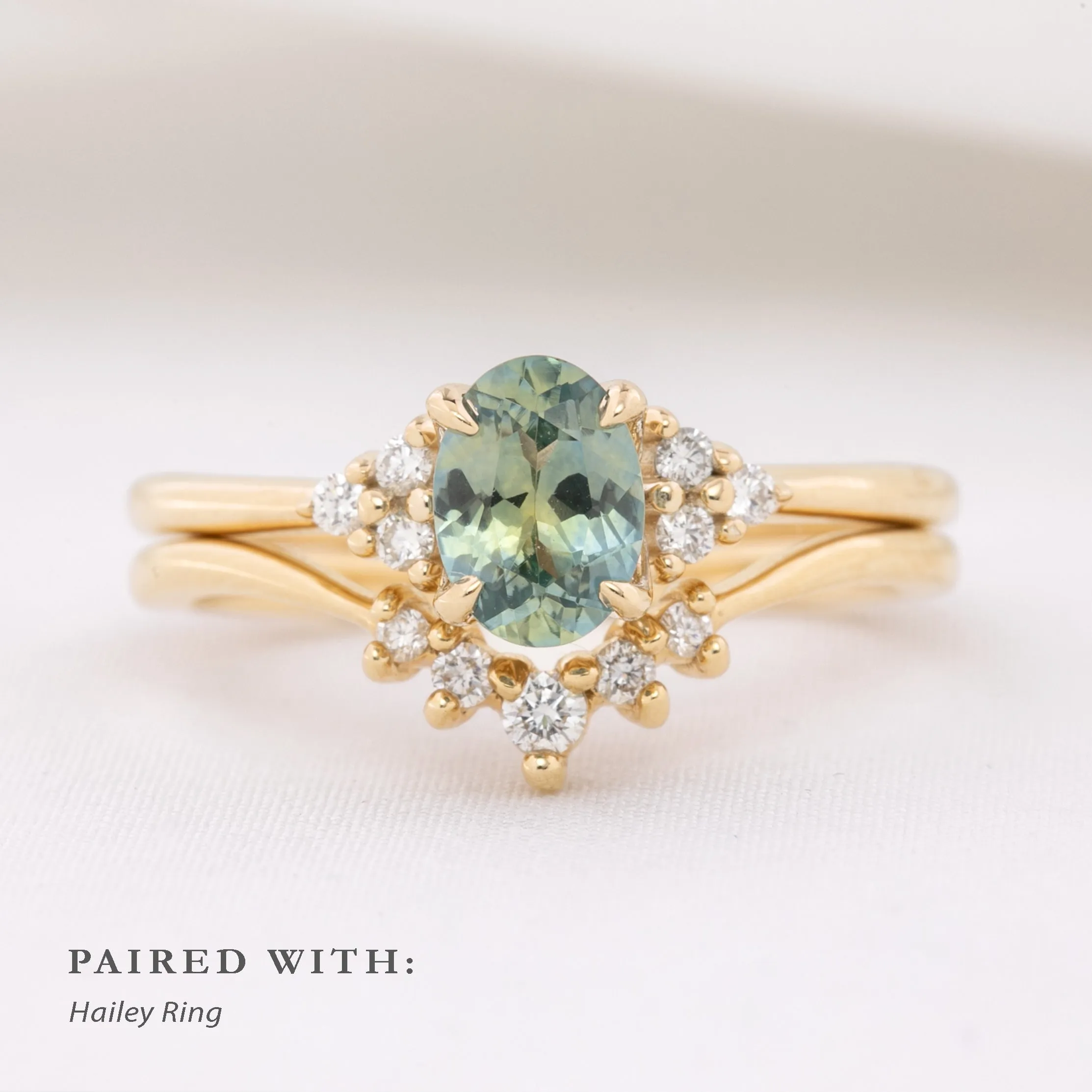 Teresa Ring 0.95ct Light Parti Aqua Green Montana Sapphire, 14k Yellow Gold (One of a kind)