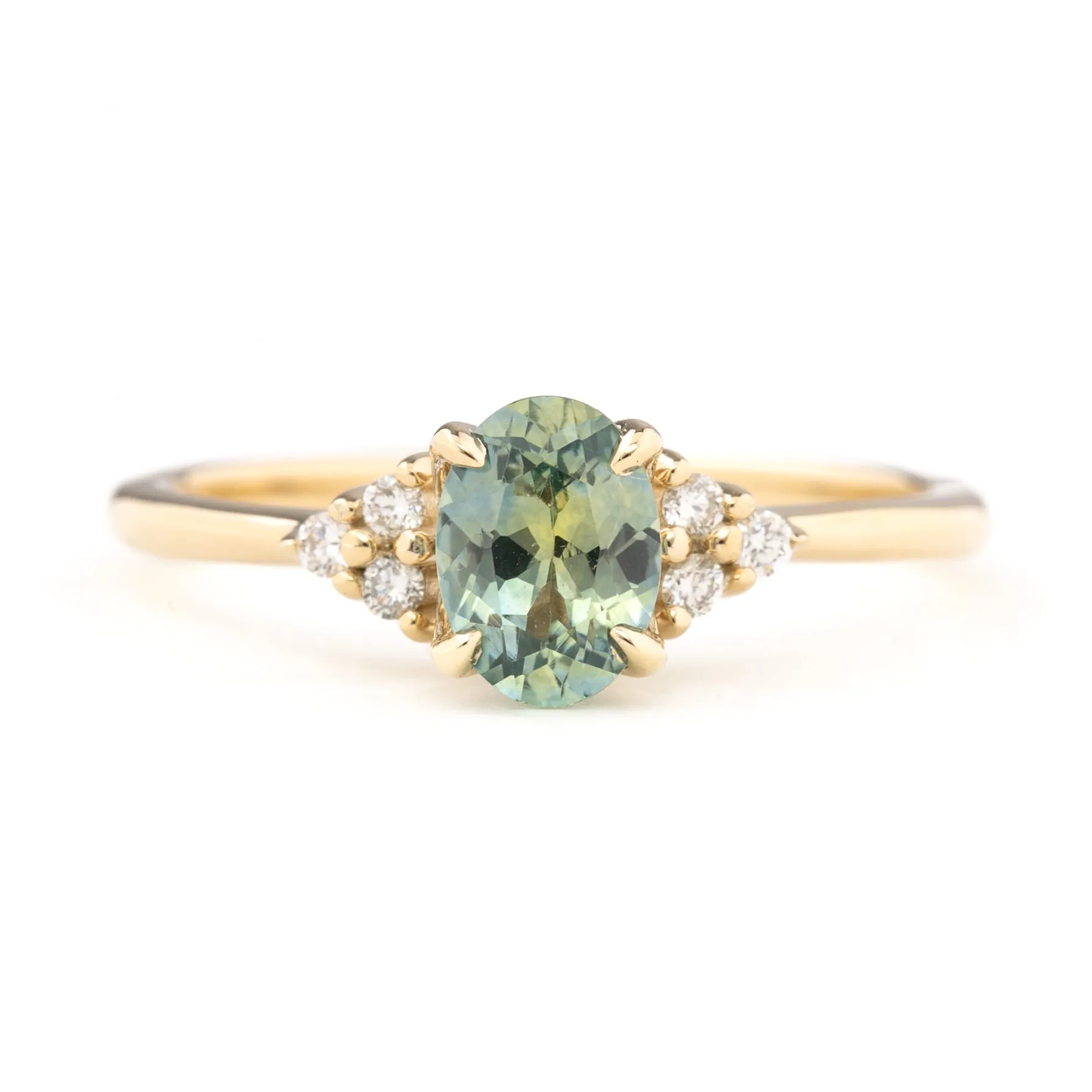 Teresa Ring 0.95ct Light Parti Aqua Green Montana Sapphire, 14k Yellow Gold (One of a kind)