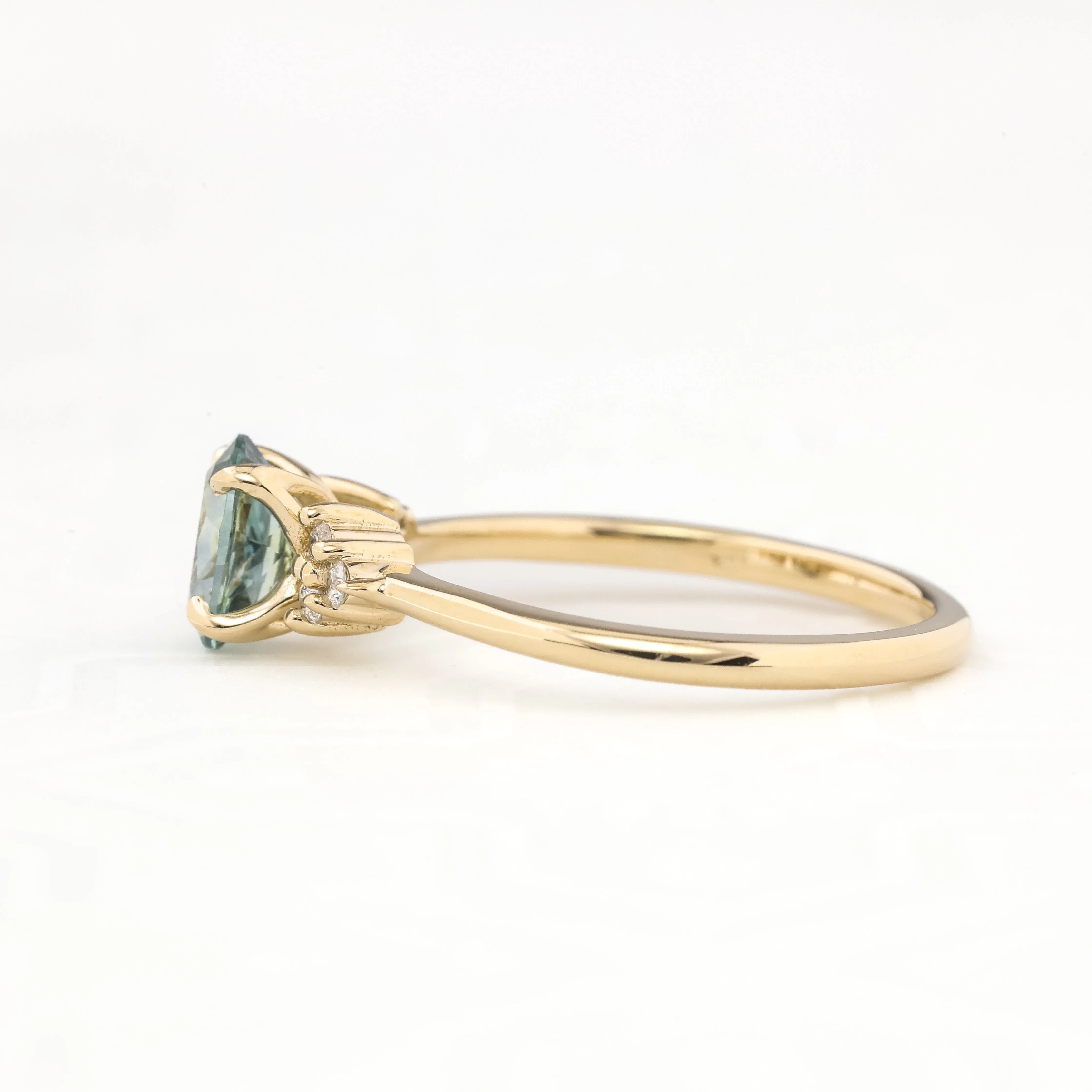 Teresa Ring 0.95ct Light Parti Aqua Green Montana Sapphire, 14k Yellow Gold (One of a kind)