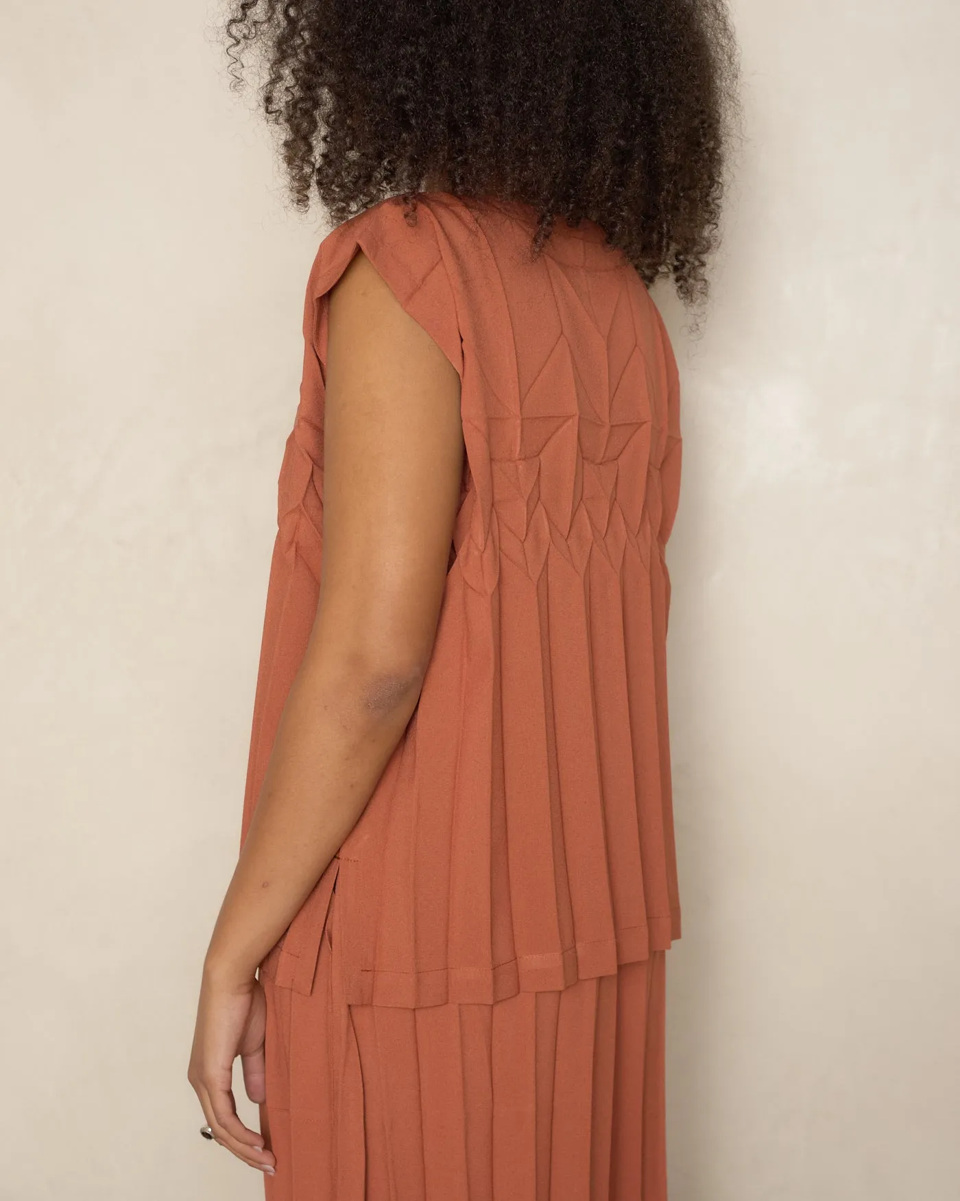 Terracotta Sleeveless Cube Pleat Top