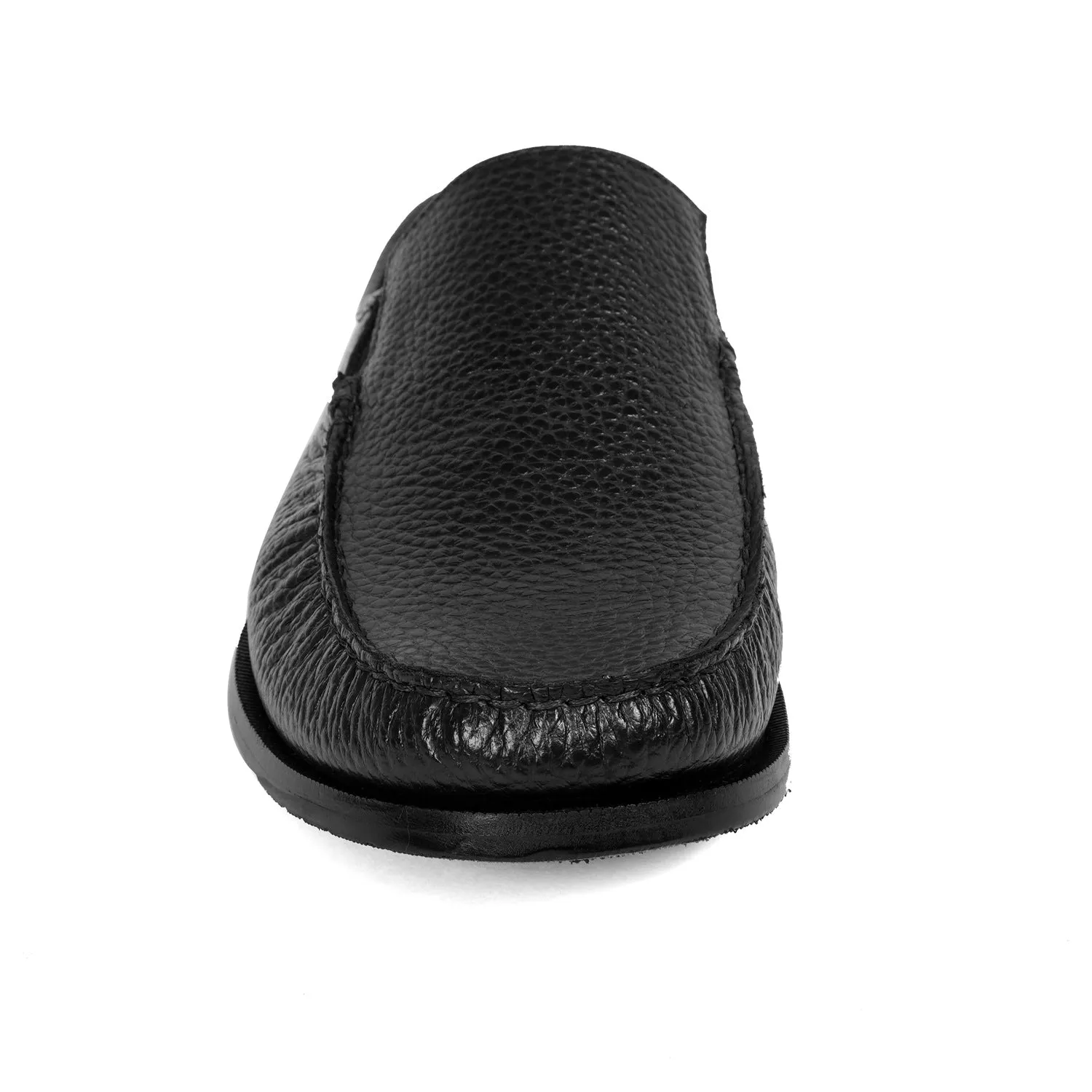 Textured Black Moccasin Mules