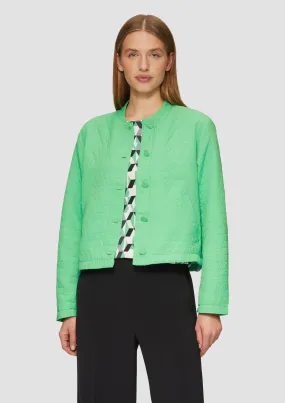 Textured bomber jacket with a stand-up collar and a button placket