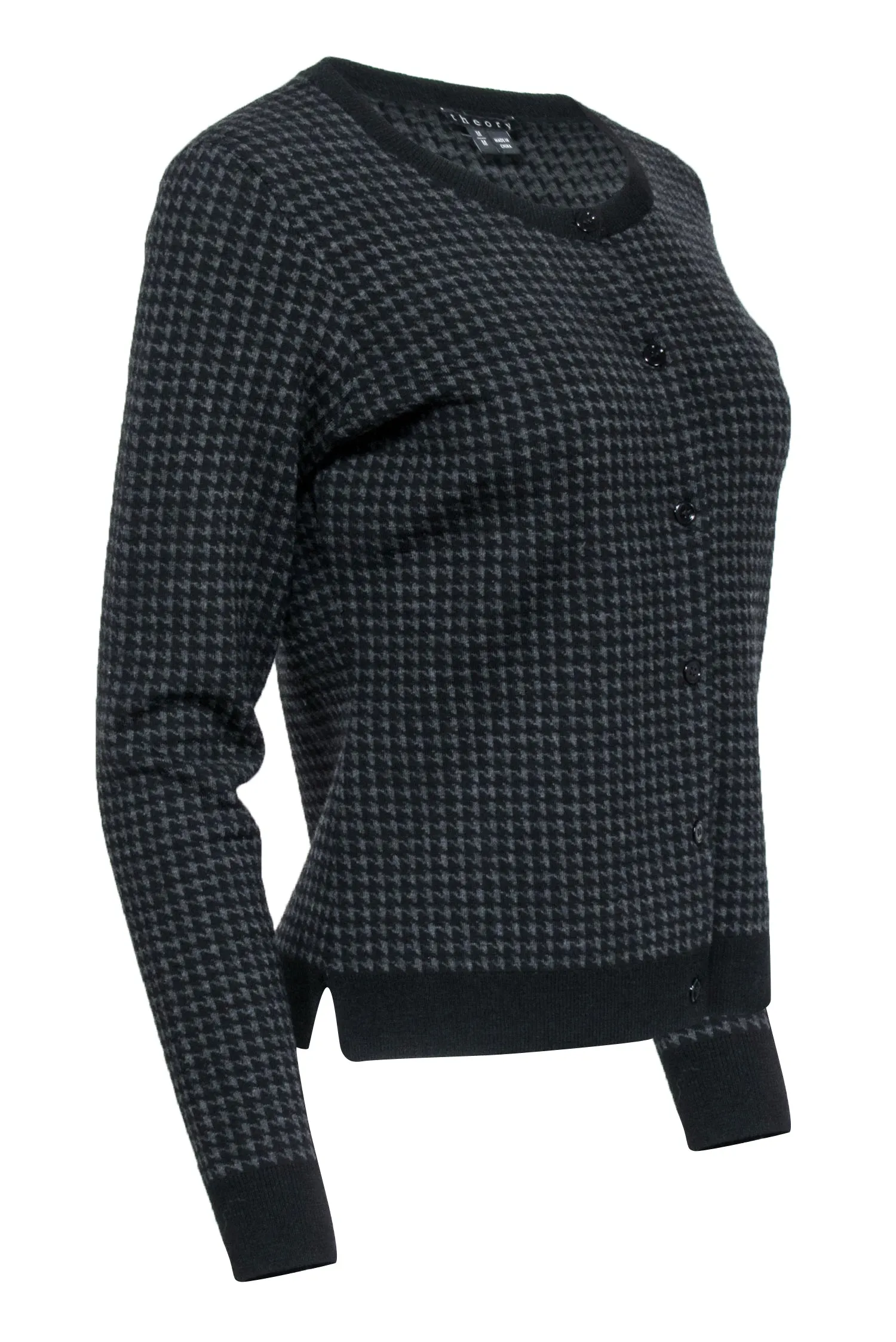Theory - Black & Dark Grey Houndstooth Cardigan Sz M