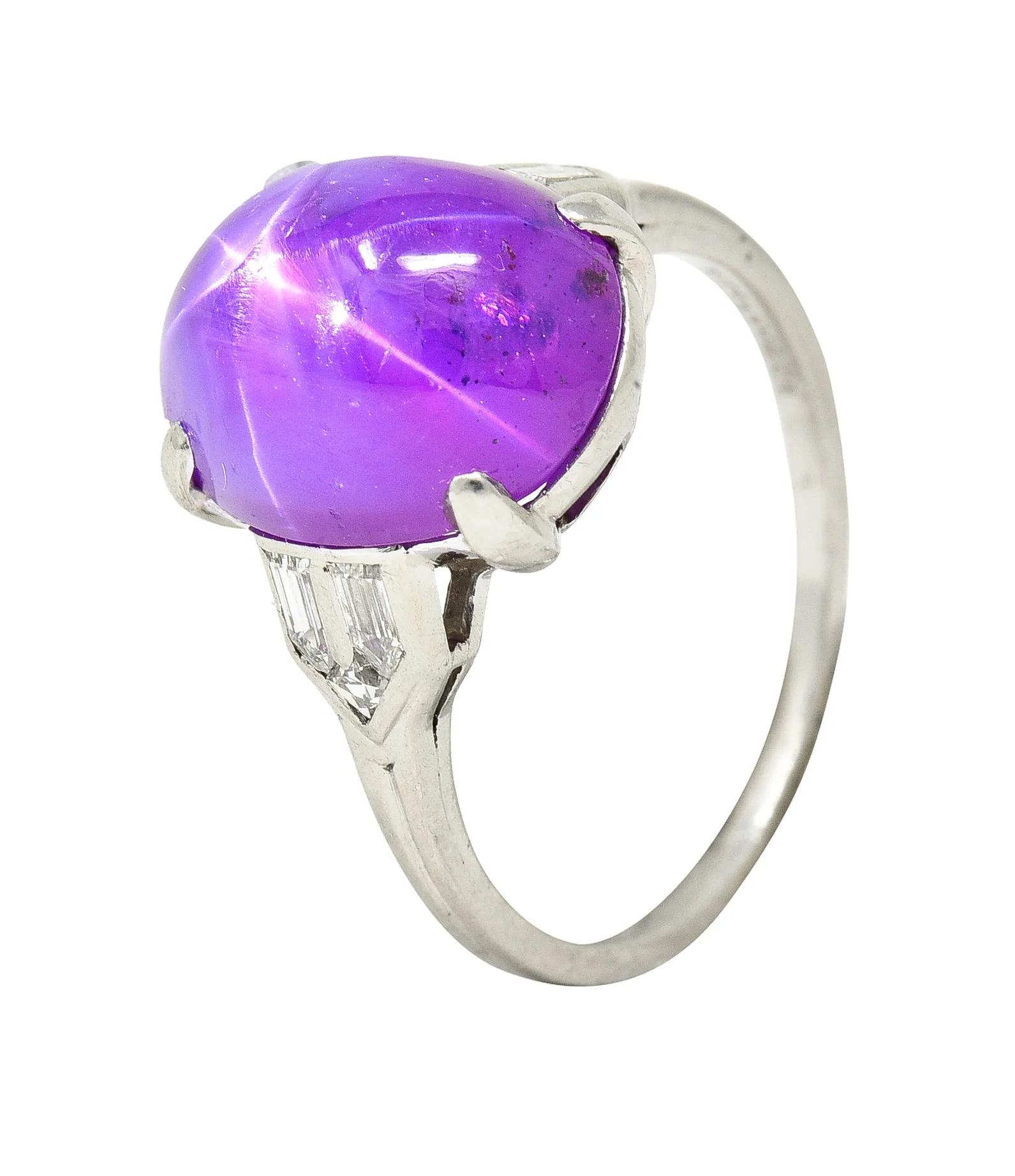 Tiffany & Co. Art Deco 11.70 CTW No Heat Ceylon Fancy Purple Star Sapphire Diamond Platinum Cabochon Ring AGL