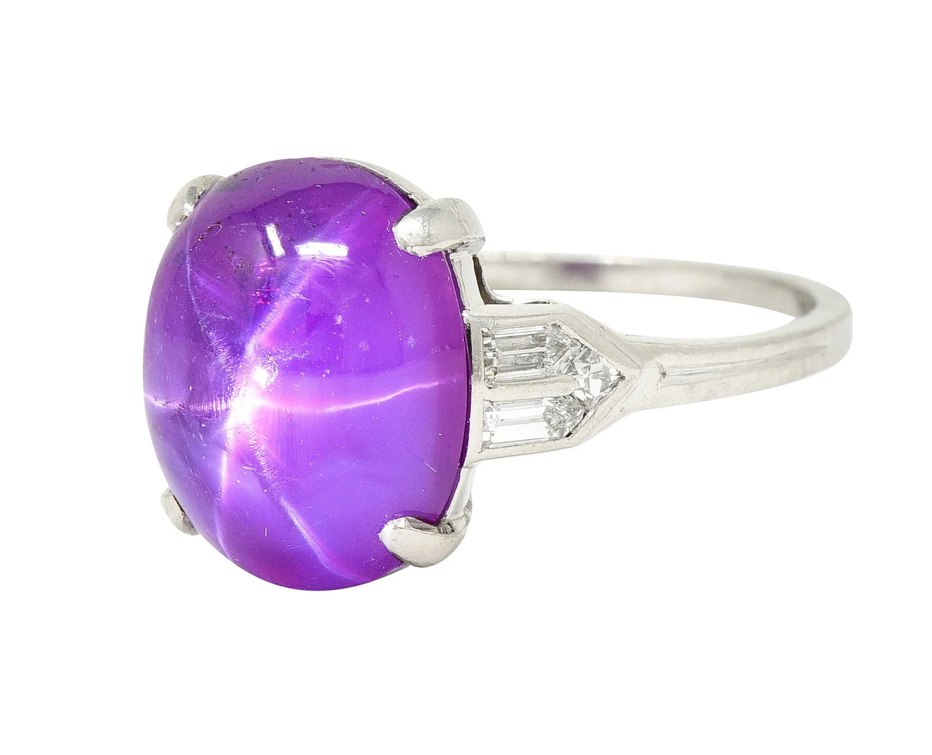 Tiffany & Co. Art Deco 11.70 CTW No Heat Ceylon Fancy Purple Star Sapphire Diamond Platinum Cabochon Ring AGL