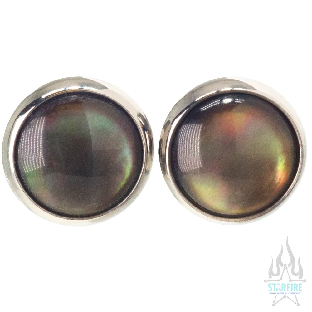 Titanium Natural Stone Cabochon Gem Plugs - Black Mother-of-Pearl