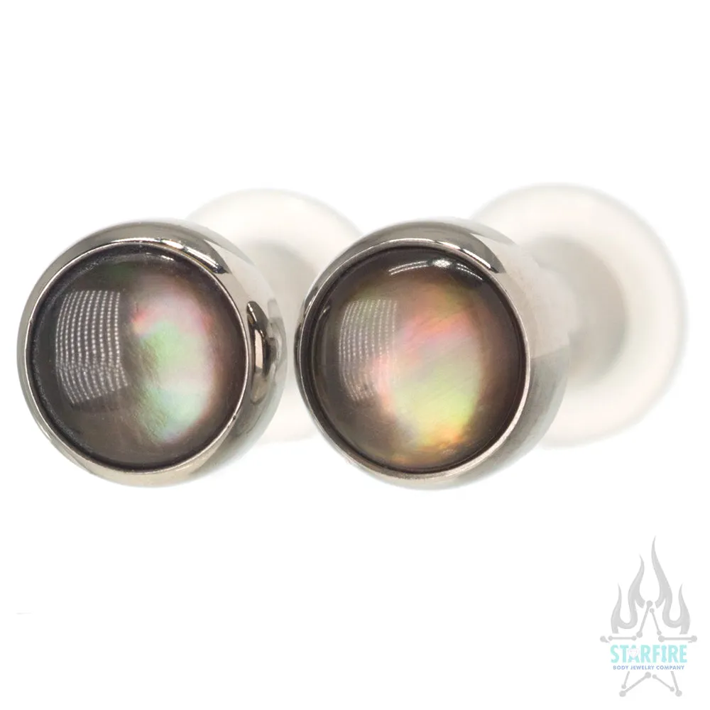 Titanium Natural Stone Cabochon Gem Plugs - Black Mother-of-Pearl