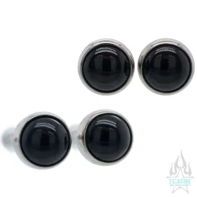 Titanium Natural Stone Cabochon Gem Plugs - Black Onyx