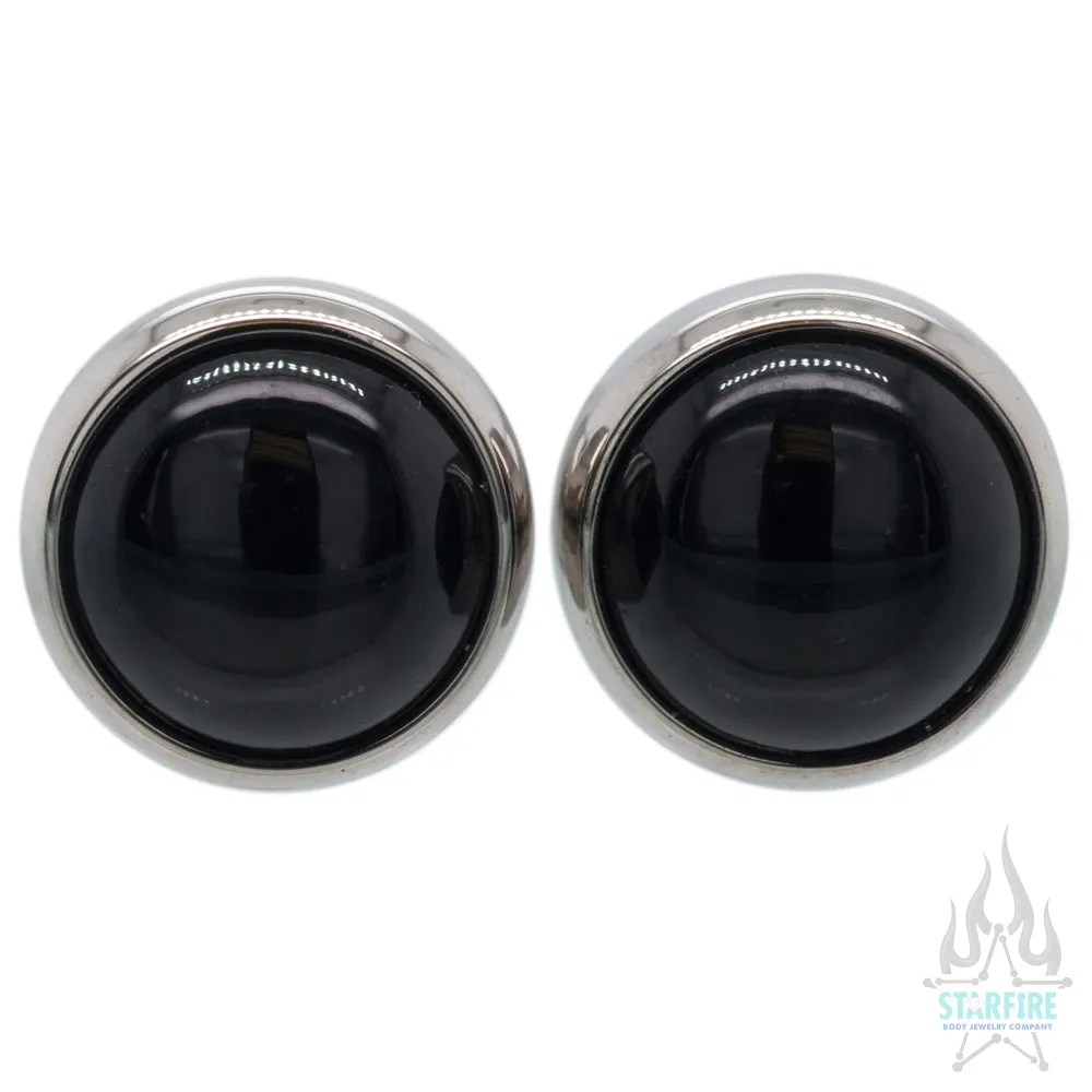 Titanium Natural Stone Cabochon Gem Plugs - Black Onyx