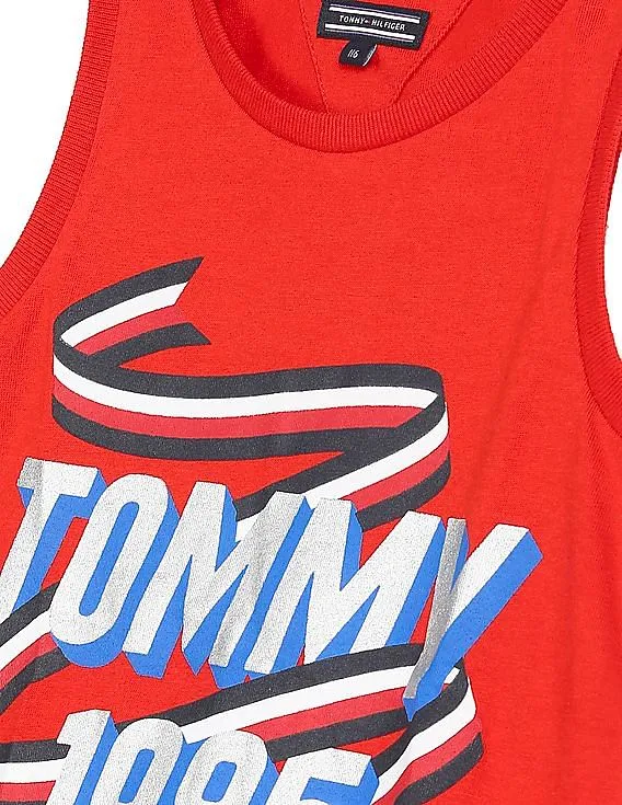 Tommy Hilfiger Kids Girls Red Sleeveless Brand Print Tank Top