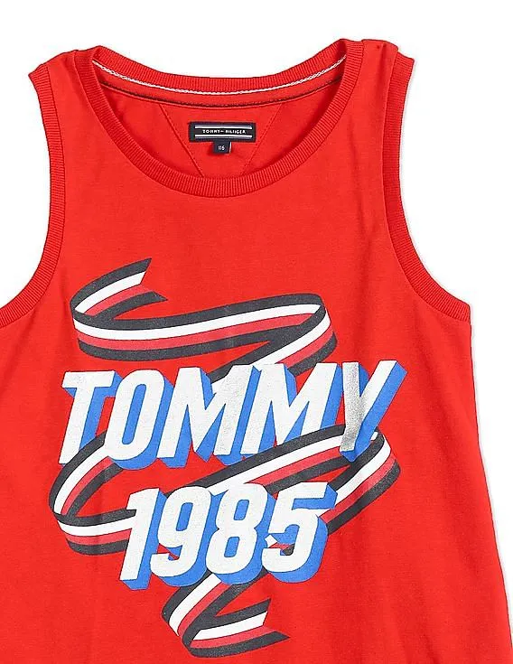 Tommy Hilfiger Kids Girls Red Sleeveless Brand Print Tank Top