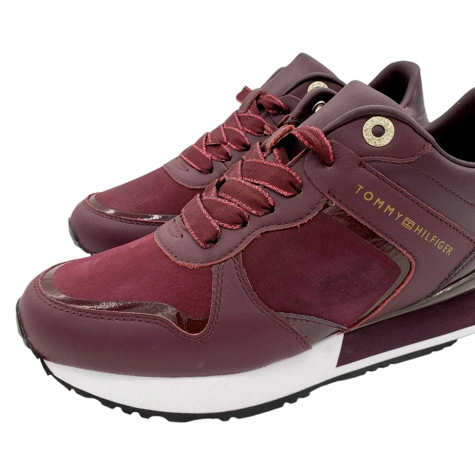 Tommy Hilfiger Wine Leather & Suede Trainers