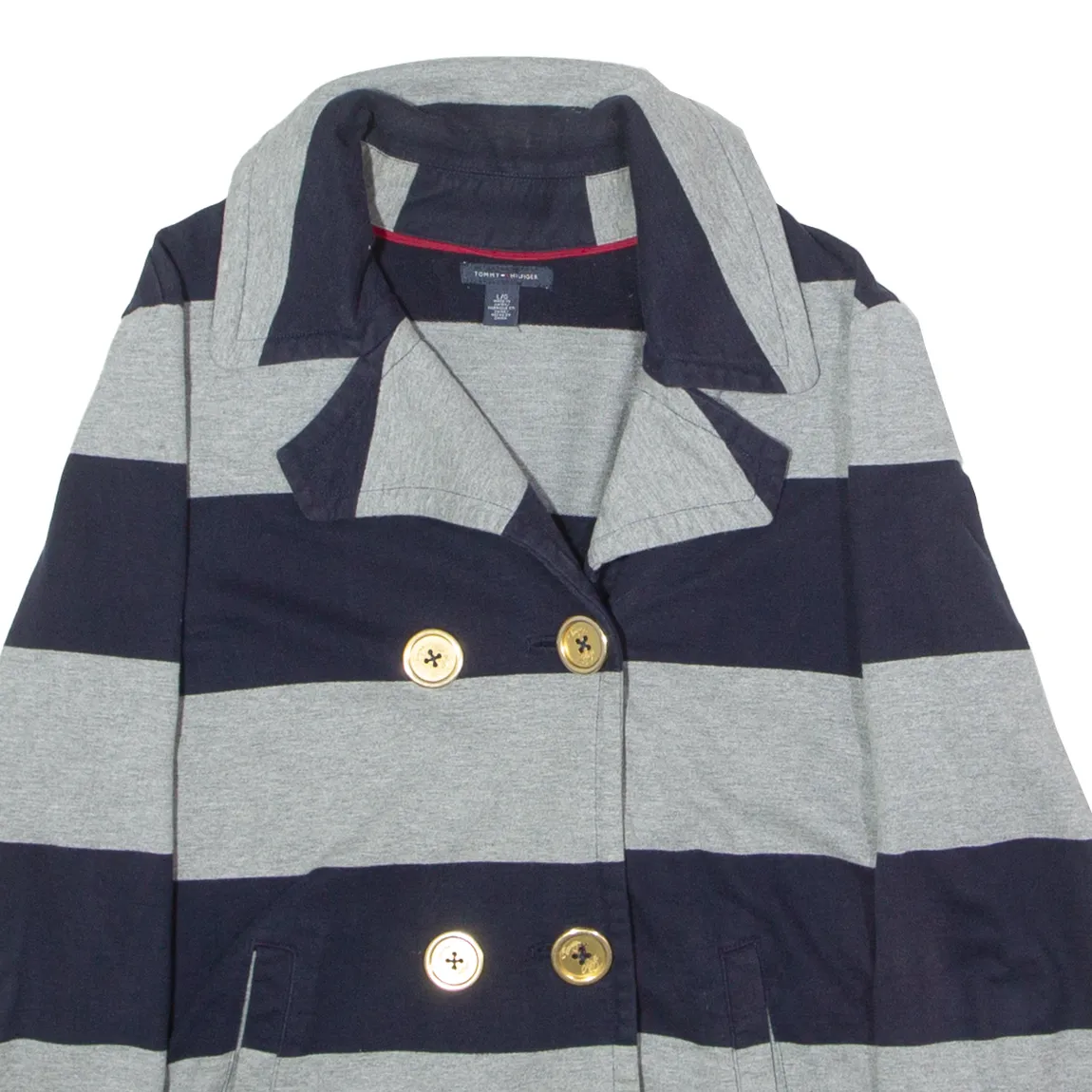 TOMMY HILFIGER Womens Trench Jacket Grey Striped L