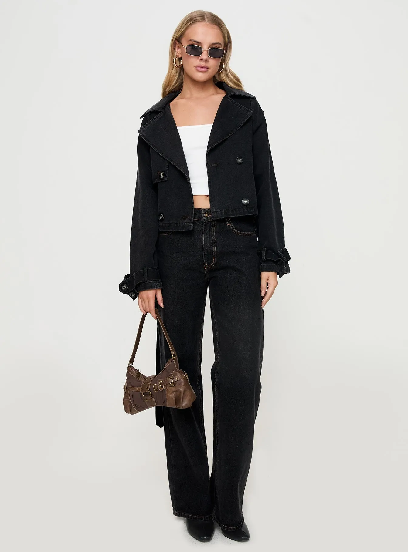 Too Soon Cropped Trench Washed Black