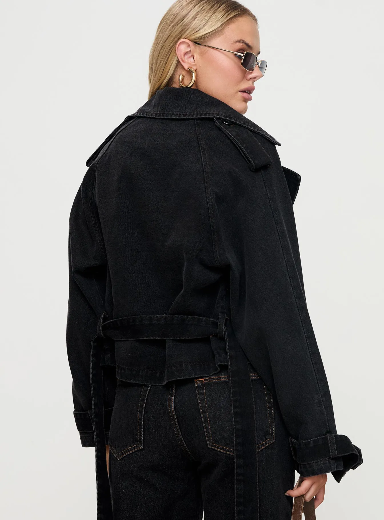 Too Soon Cropped Trench Washed Black