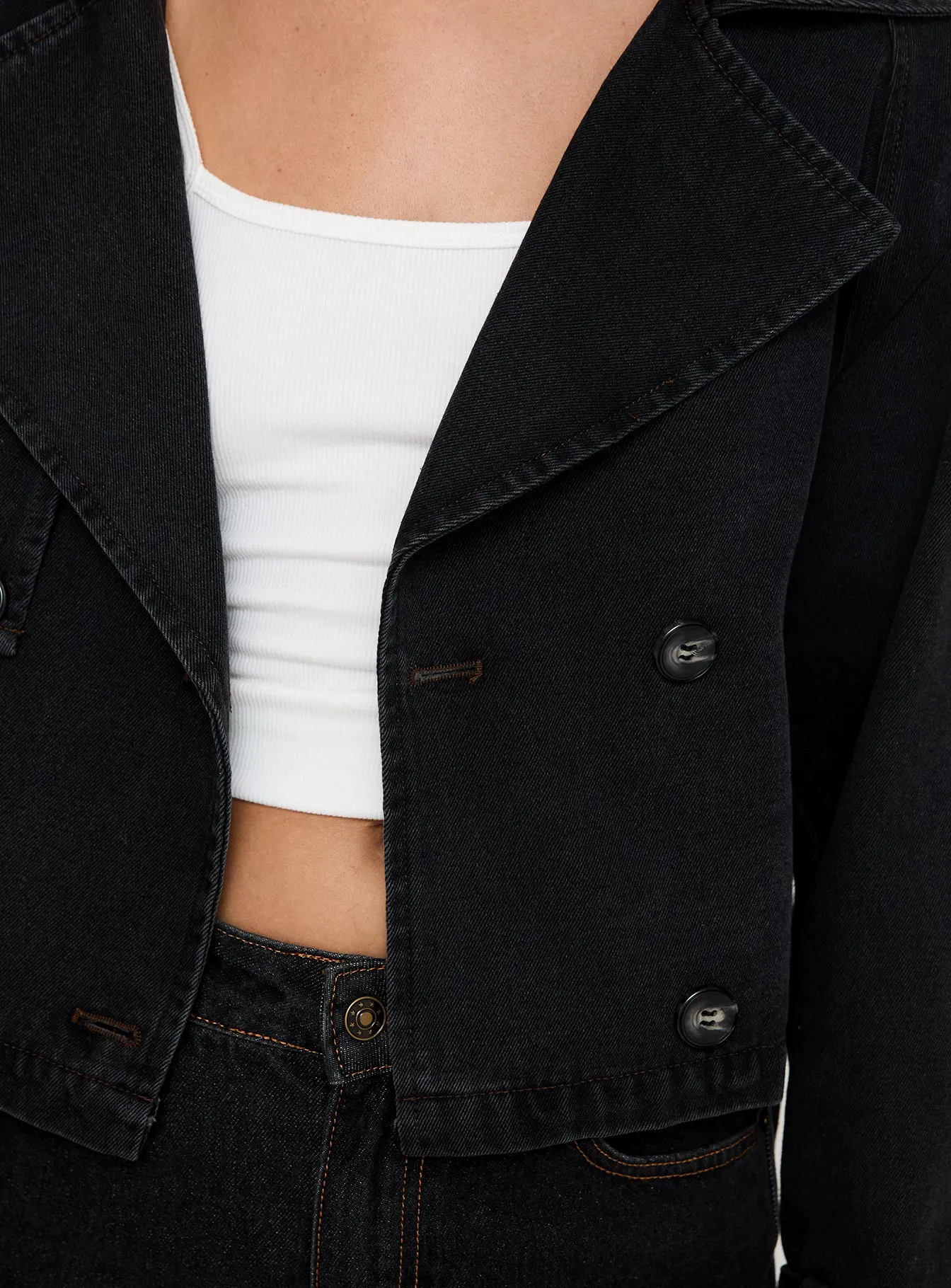 Too Soon Cropped Trench Washed Black