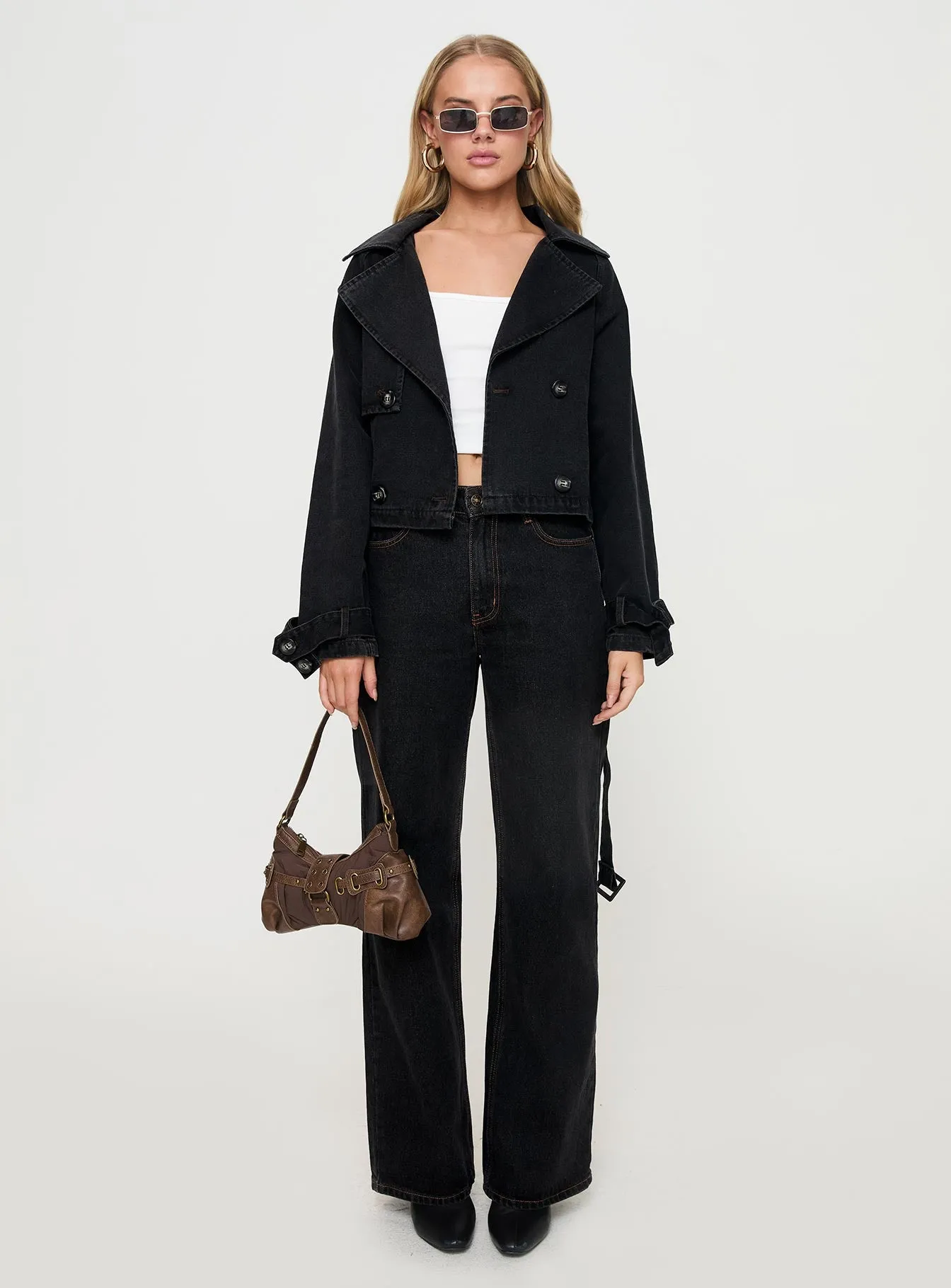 Too Soon Cropped Trench Washed Black