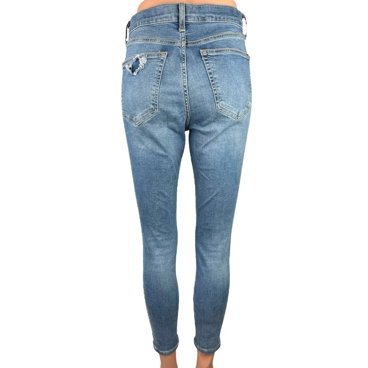 Topshop Moto Jamie Women Blue Denim High Rise Distressed Ankle Tapered Jeans 28