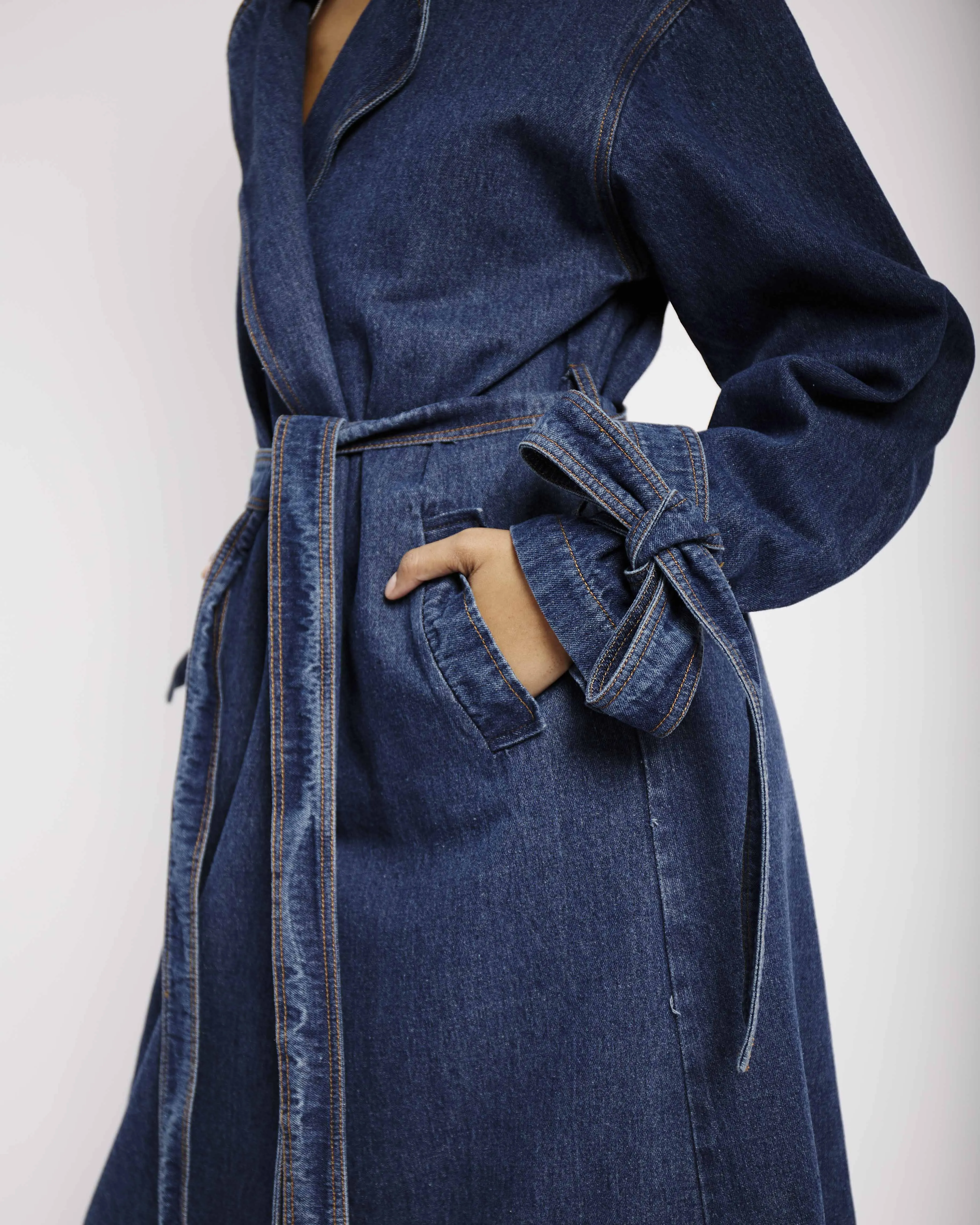 Trench in Medium Wash Denim