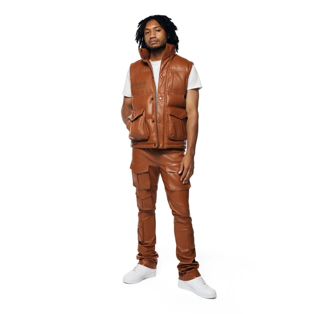 Utility Vegan Leather Vest - Cognac