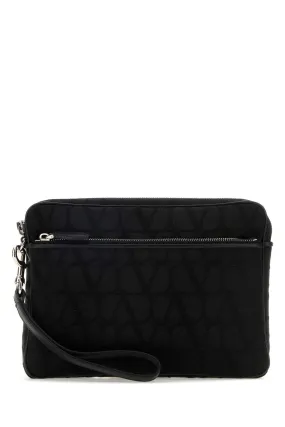 Valentino Garavani Black Toile Iconographe Clutch