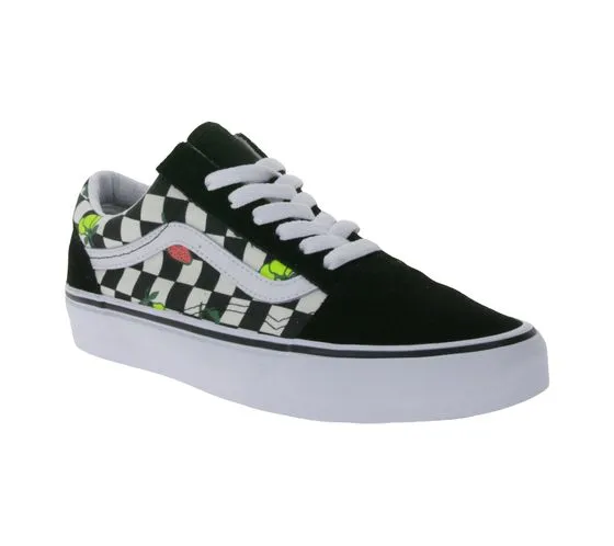 VANS Old Skool Mujer Fruit Checkerboard Skater Zapatos VN007NTY281 Negro/Blanco/Colorido