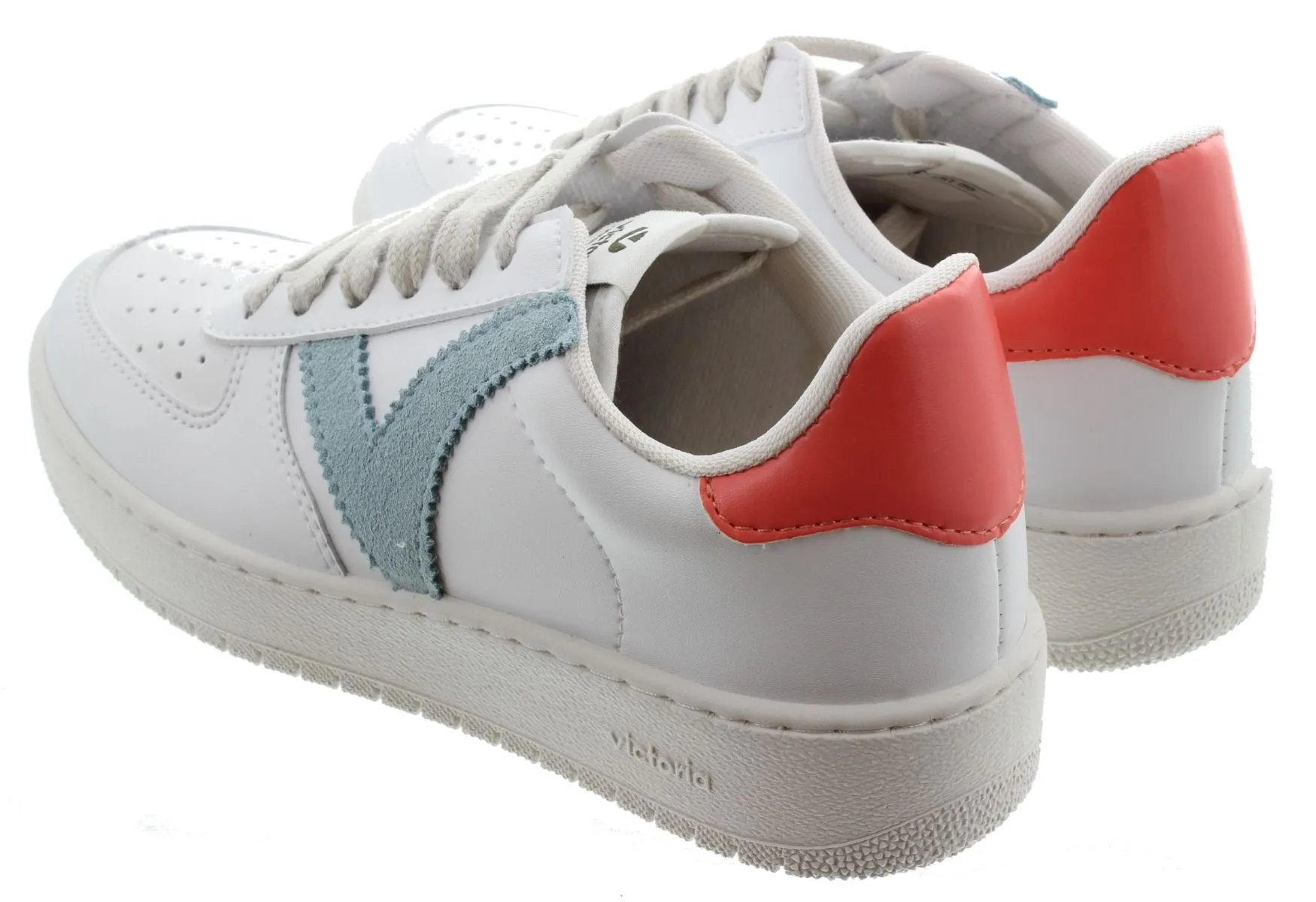 VICTORIA Ladies Madrid Lace Trainers In White and Blue