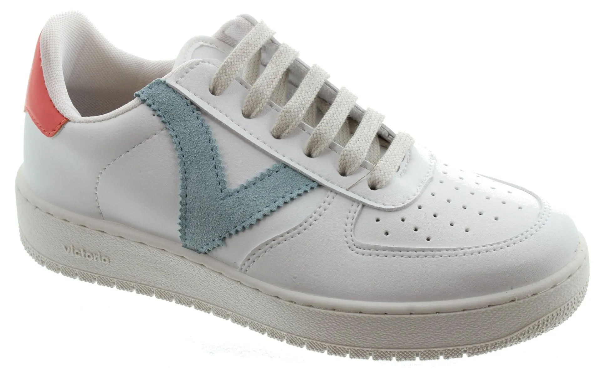 VICTORIA Ladies Madrid Lace Trainers In White and Blue