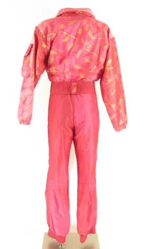 Vintage 80s Nils Retro Ski Suit Womens 8 USA Made Pink Gold Puffy Snowboard