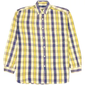 Vintage Checkered Flannel Shirt Blue Yellow Beige