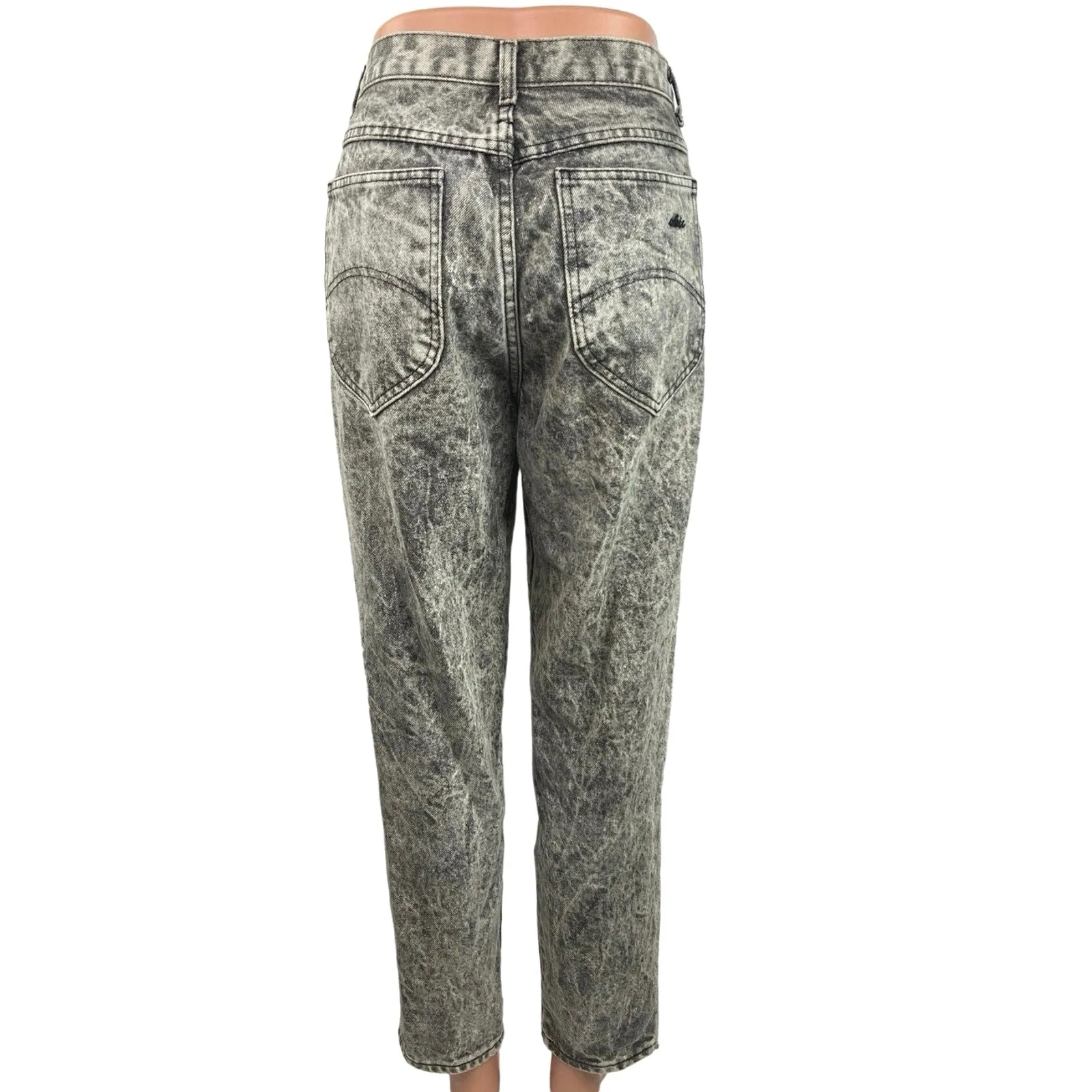 Vintage Chic Gray Acid Wash Mom High Rise Tapered Leg Crop Ankle Denim Jeans 10