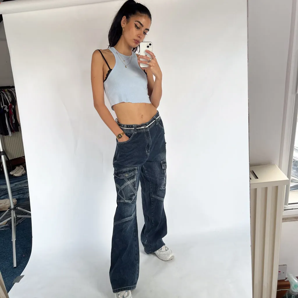 Vintage y2ks Blue Cargo Skater Trousers Pants Jeans (32x32)