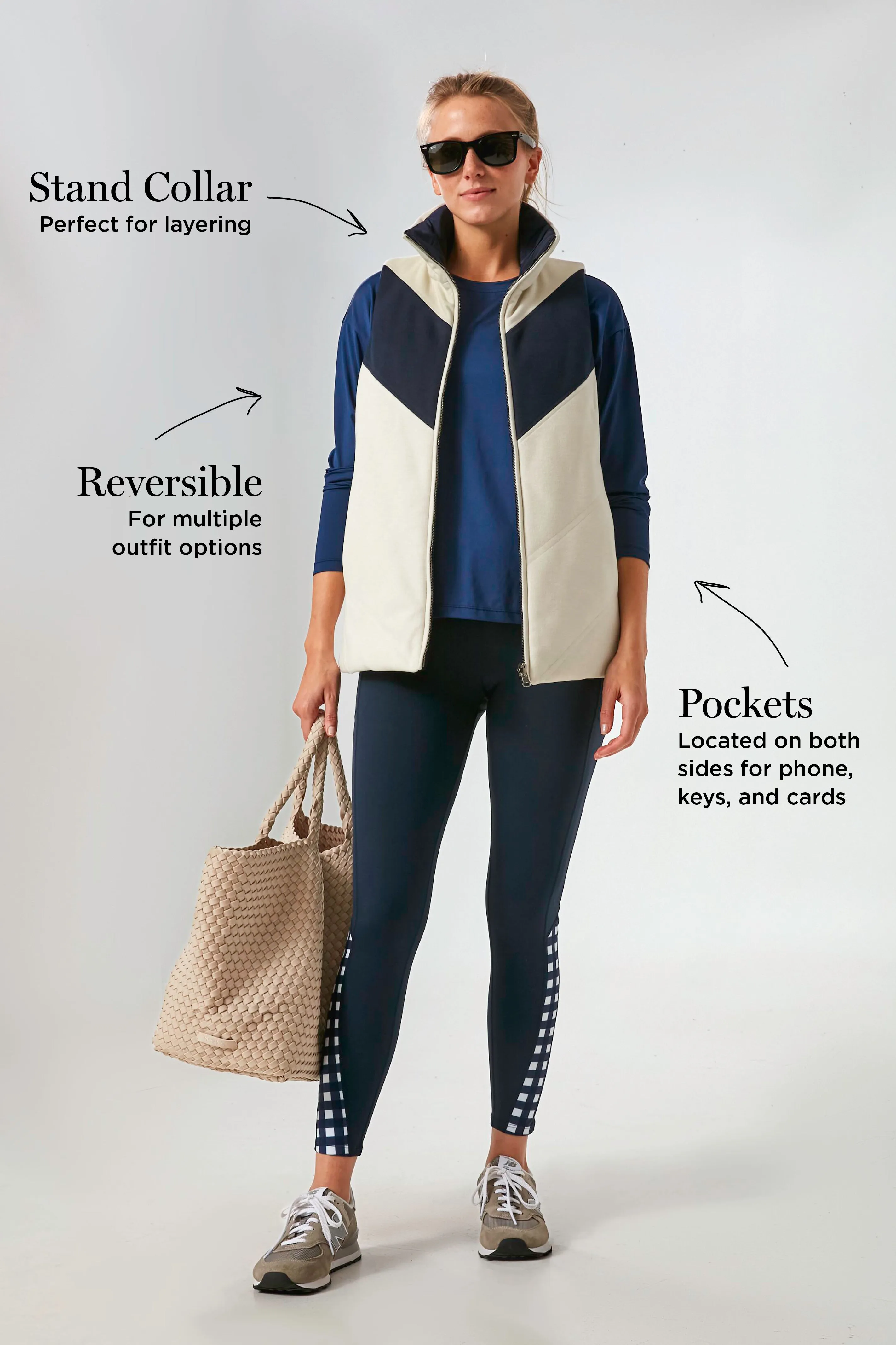 White and Navy Reversible Varsity Vest