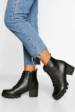 Wide Width Lace Up Block Heel Combat Boots