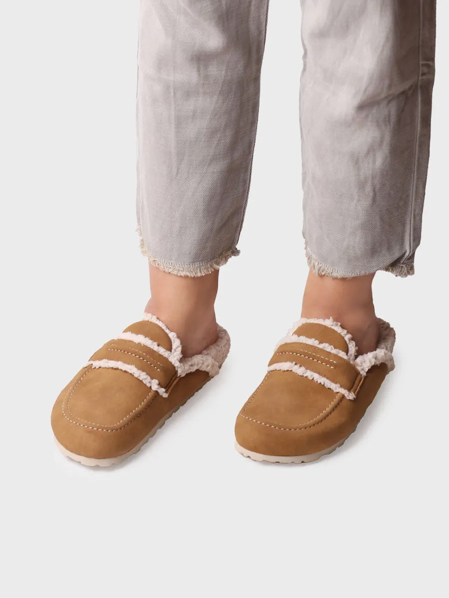 Women's clog slippers with sheepskin lining - LEIRE