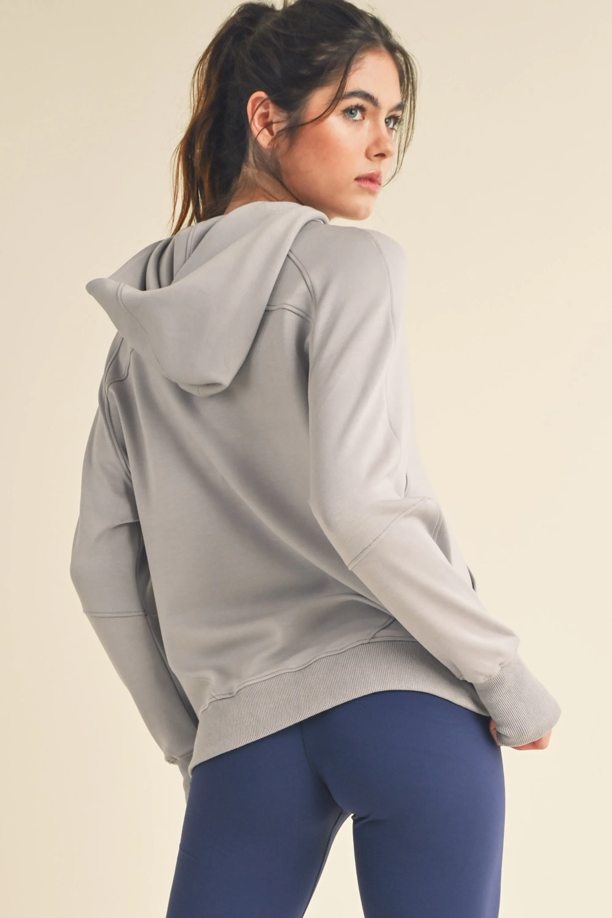 Women's Half-Zip Scuba Hoodie with Thumb Hole