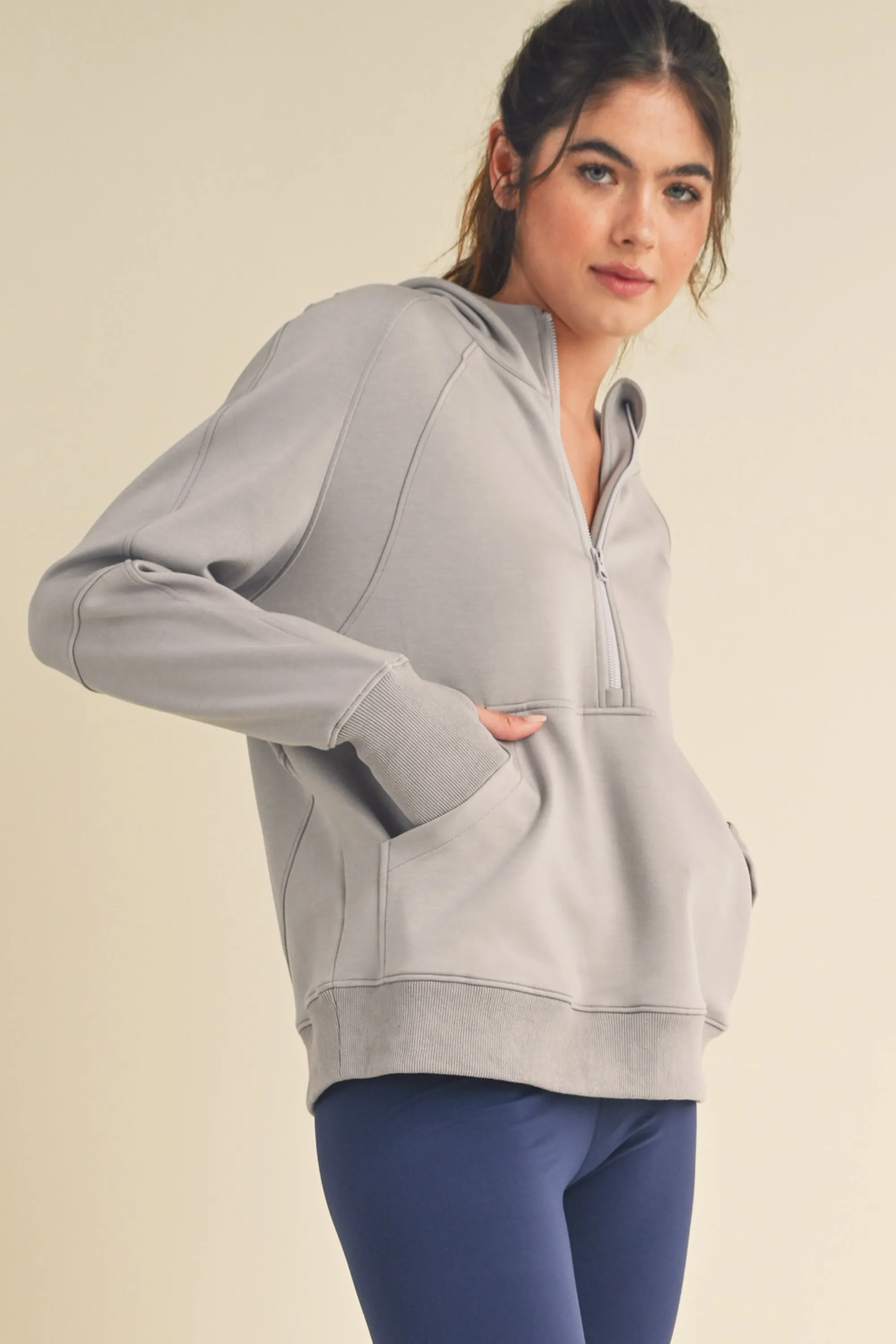 Women's Half-Zip Scuba Hoodie with Thumb Hole