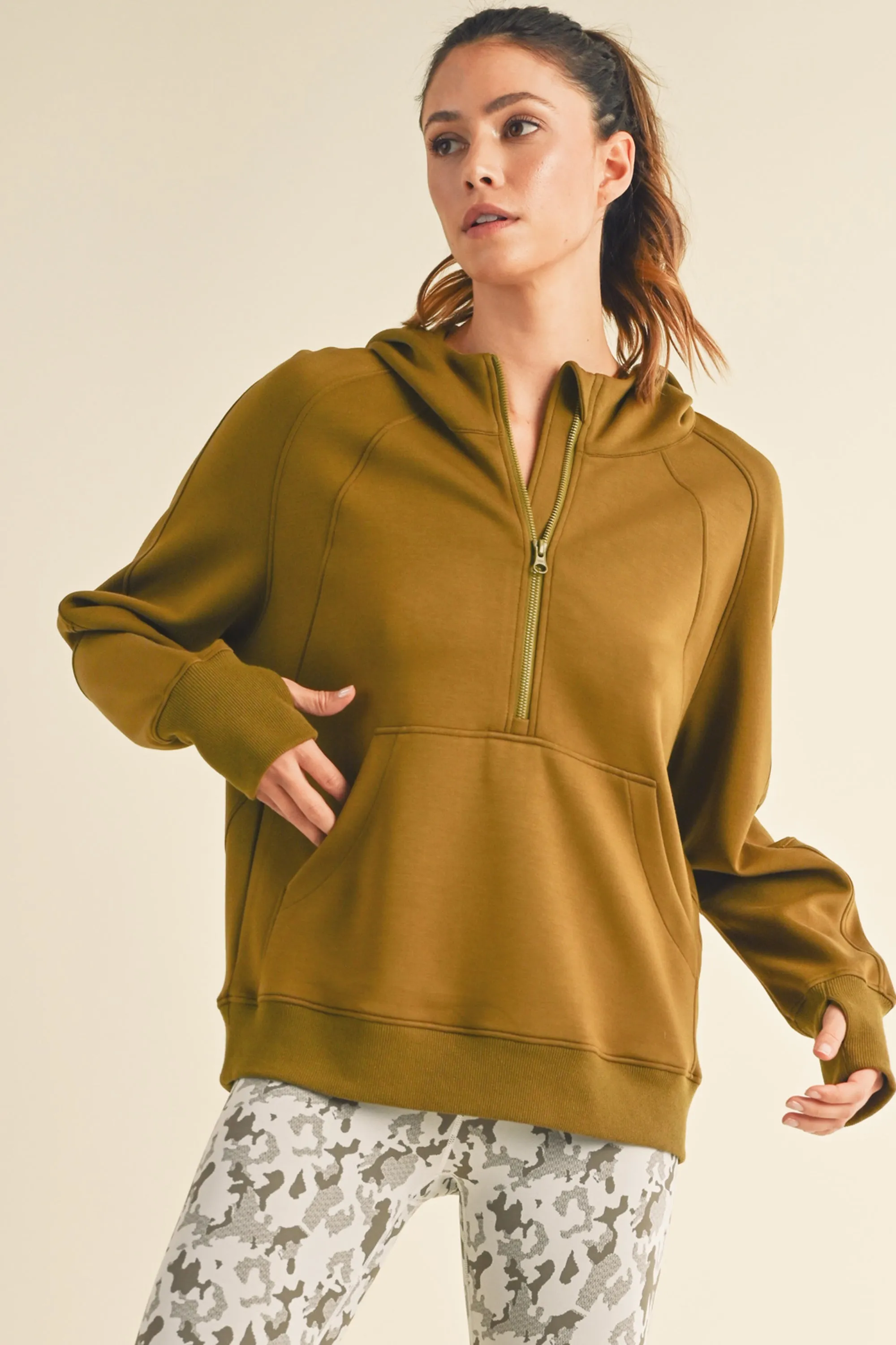 Women's Half-Zip Scuba Hoodie with Thumb Hole
