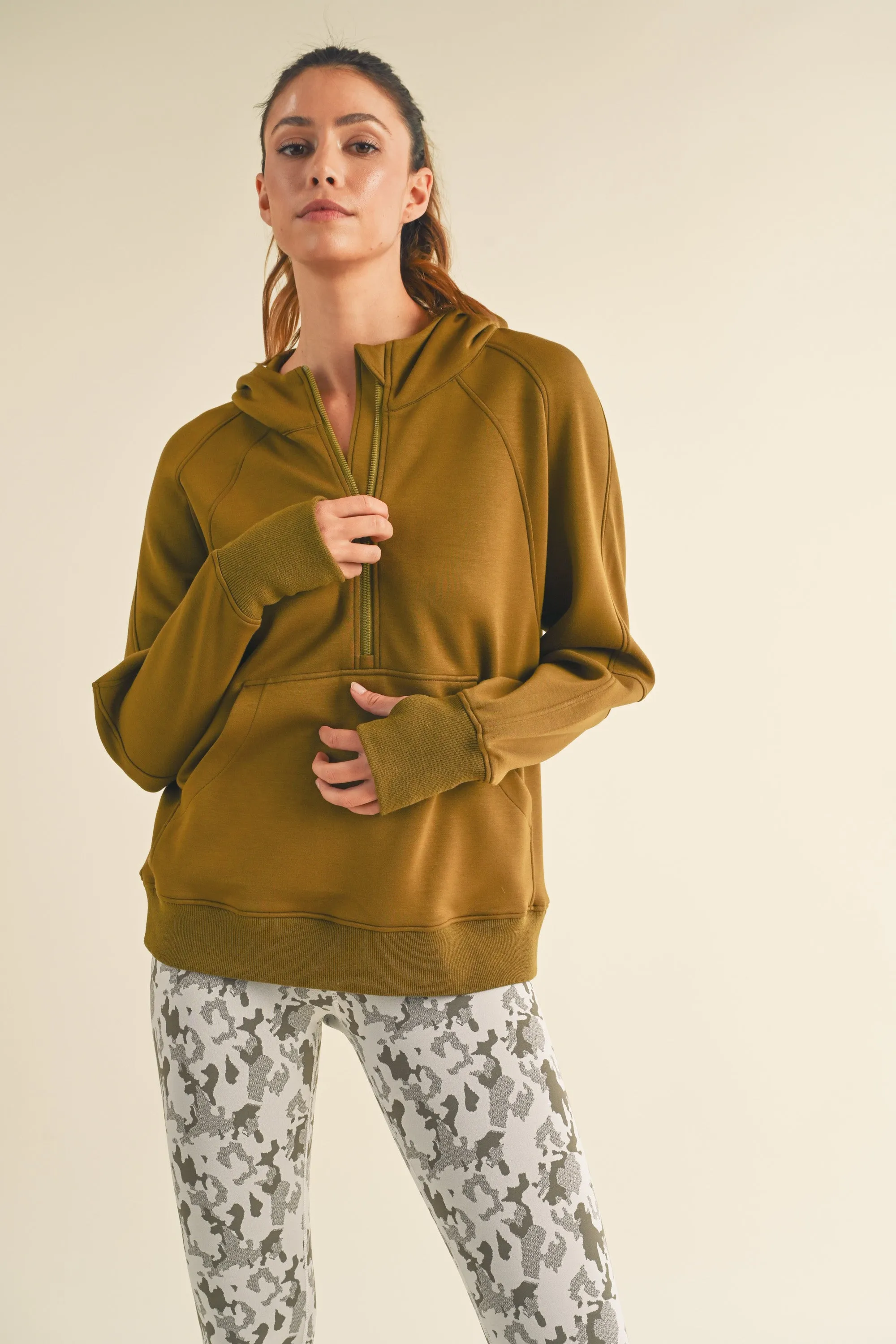 Women's Half-Zip Scuba Hoodie with Thumb Hole