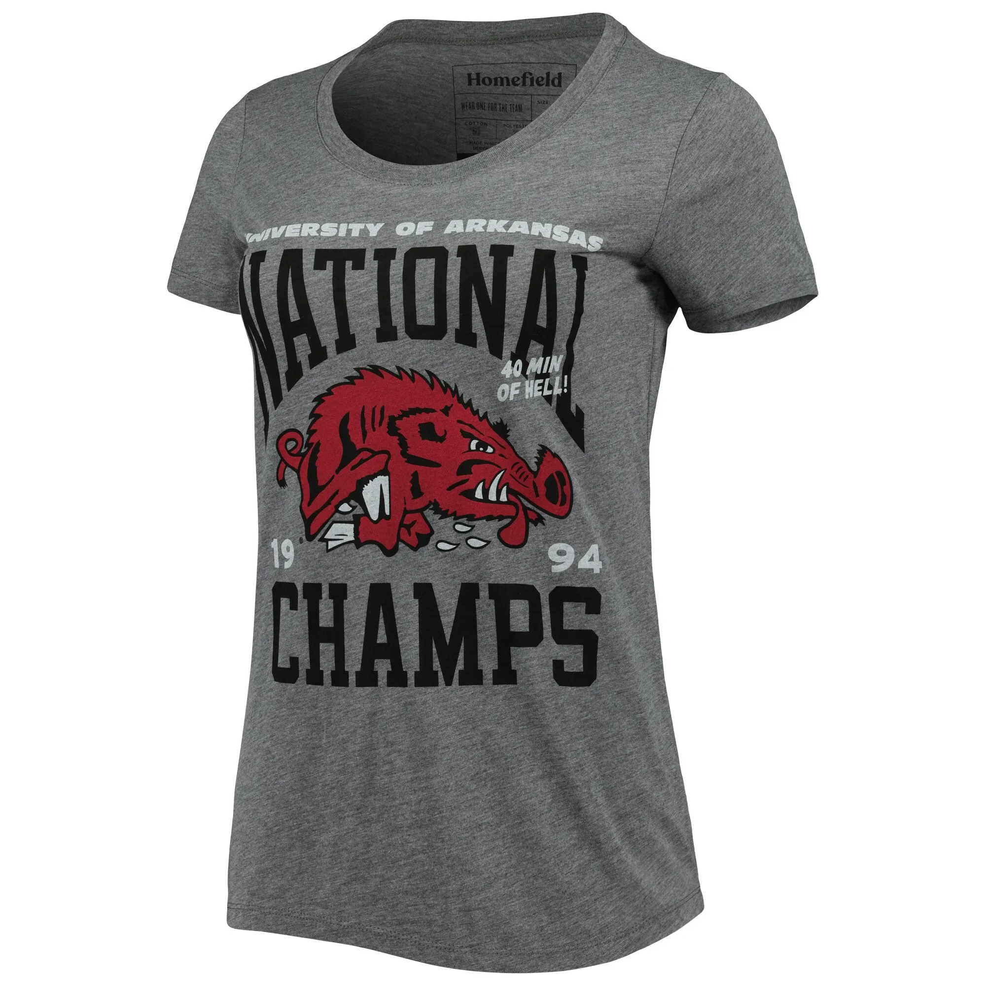 Women's Homefield Heathered Gray Arkansas Razorbacks Vintage 1994 Basketball National Champs Tri-Blend T-Shirt