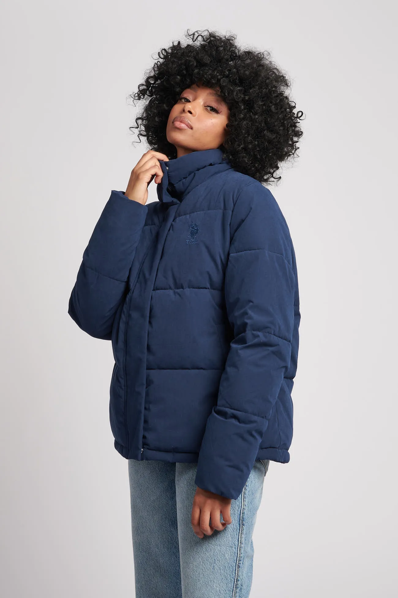 Womens Puffer Jacket in Navy Blue