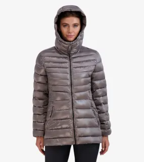 Women's Quilted Pearl Faux Down Removable Hood Jacket