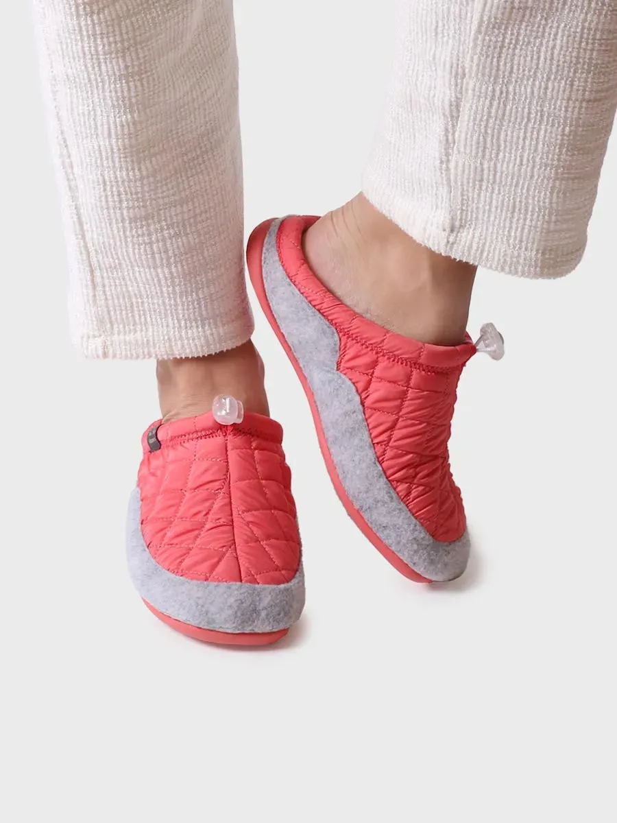 Women's Slippers in Padded Fabric and Felt in Coral - MEL-UM